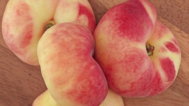 Chinese flat donut peach fruit.