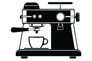 Black and White Espresso Machine with Cup, Side Handle and Upper Controls