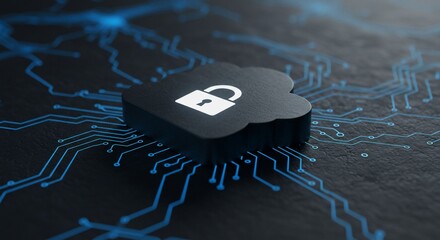 Secure Cloud Data Protection Concept Padlock on Cloud Icon over Circuit Board