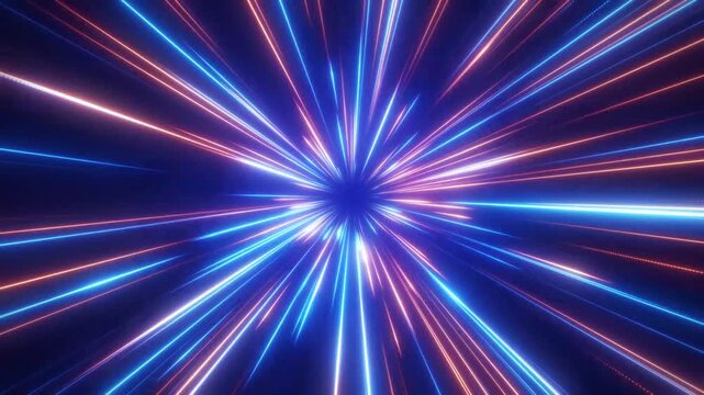 青とオレンジの光が広がるワープスピード集中線背景