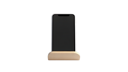 A light beige smartphone stand with a dark screen