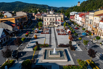 Muszyna, centrum , lato widok z powietrza 