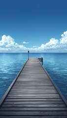 Fototapeta premium Minimalist anime fishing pier wooden planks stretching over calm ocean
