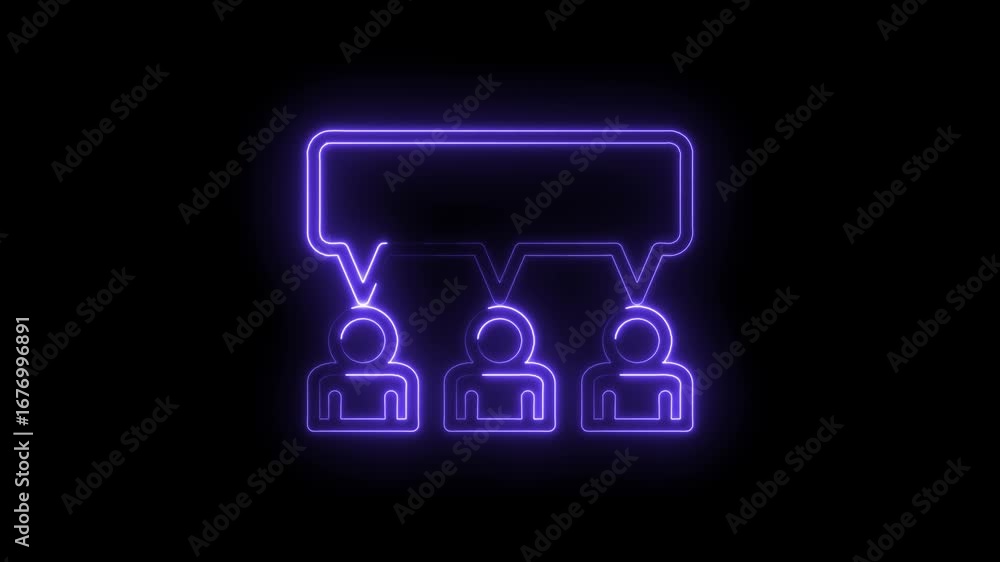 Poster neon style group discussion with glowing effect animation on black background
