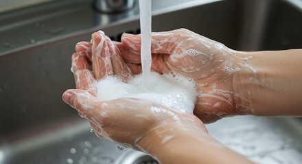 Fototapeta premium Wash your hands well with soap for hygiene and health to prevent the spread of germs and viruses