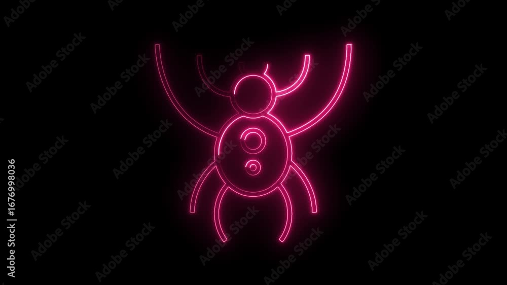 Poster abstract spider glowing neon light isolated on black background animation loopable