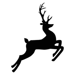 Obraz premium Deer vector silhouette. Forest animal black icon isolated in white background, Jumping in profile. Male reindeer symbol