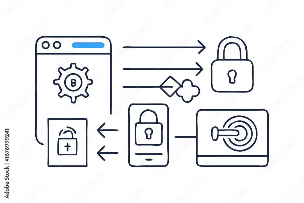 Poster vector art of data security and privacy protection with network access