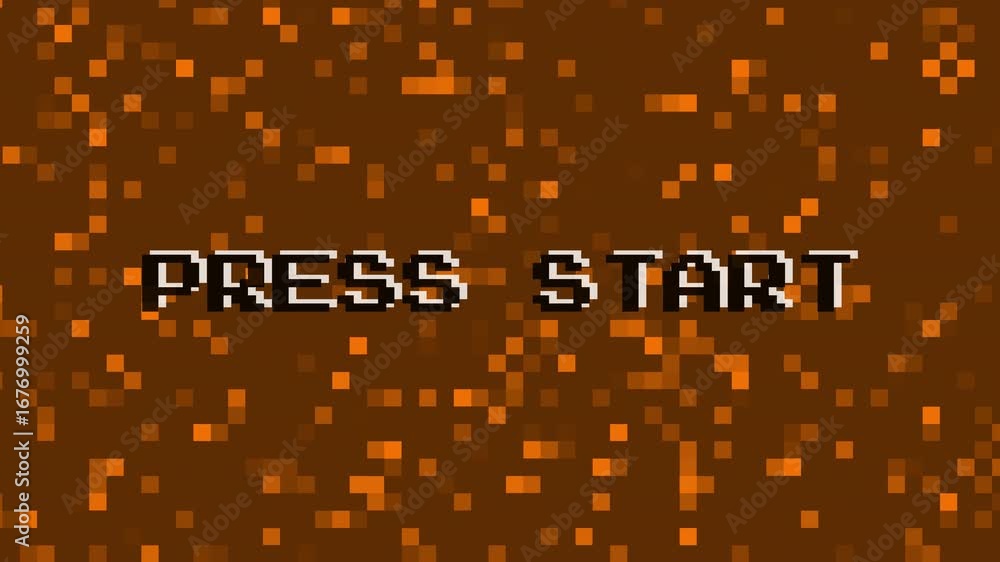 Poster retro game press start screen – pixel art 8 bit zoom animation for vintage arcade assets