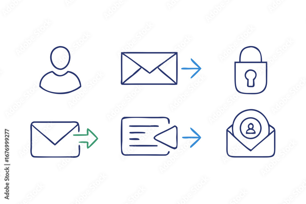 Aufkleber vector art of email security concept with user sending message and lock