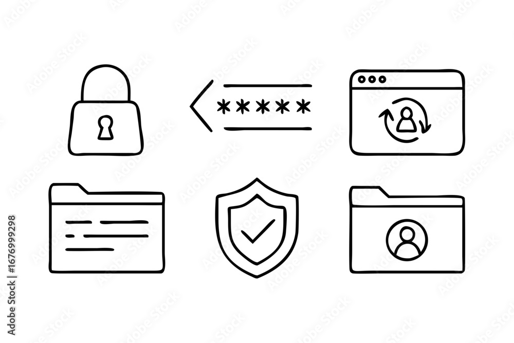 Poster vector art of hand drawn icons of data security and privacy