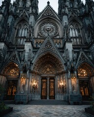 Fototapeta premium Gothic cathedral facade, evening light