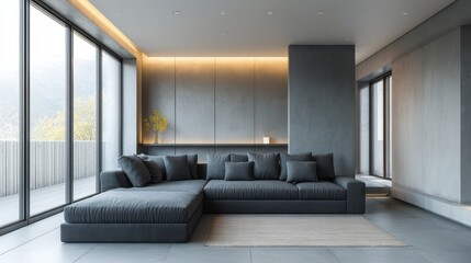 Modern interior with accent lighting and sleek chrome furniture