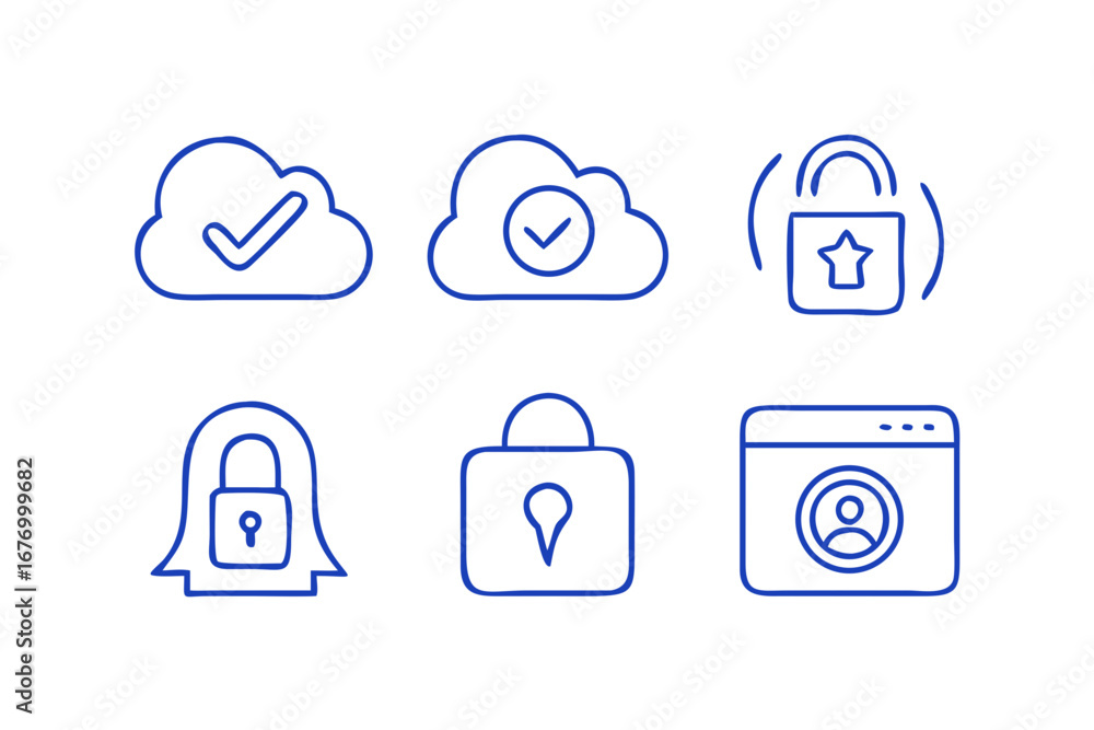Poster vector art of set of cloud and security vector icons