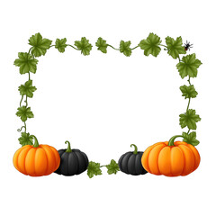 Autumn Pumpkin Frame with Green Leaves and Seasonal Decor Elements