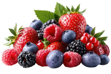 Red and Blue Berries Mix Pile on Transparent Background