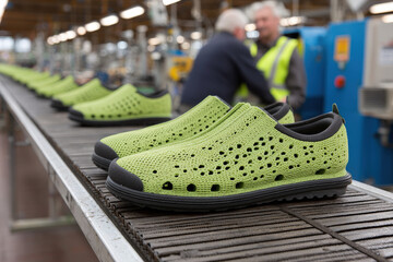 modern factory designed for sustainability is producing stylish shoes made from algae showcasing innovation