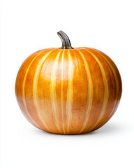 Obraz premium Single pumpkin with glowing orange skin, isolated on white background, autumn harvest concept