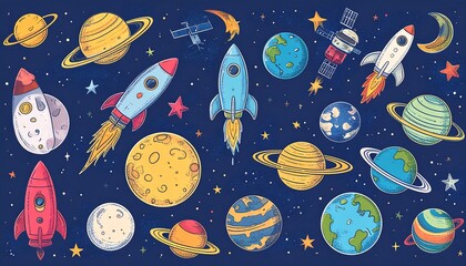 Colorful space objects collection