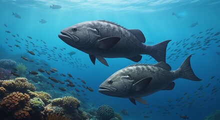 Fototapeta premium Grouper Fish in Coral Reef.