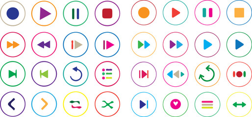 Colorful media player icons play button pause button