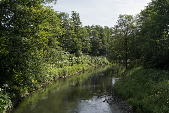 View to the riny river called Agger near the german village Engelskirchen