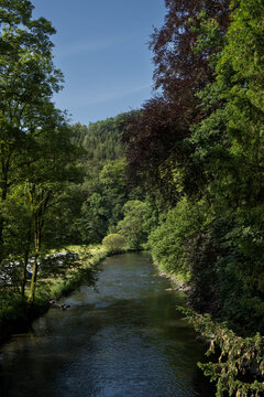 View to the riny river called Agger near the german village Engelskirchen