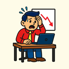 Stressed Businessman Watching Financial Loss – Cartoon Office Illustration
