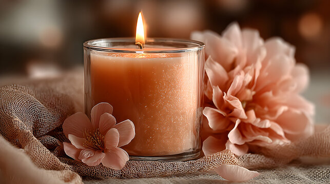 Cozy candle and floral arrangement - Powered by Adobe
