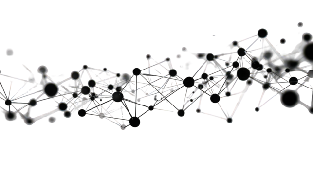 Abstract Network Connections, White Points and Lines on Black Background
