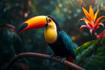 Obraz premium Close-up of a Colorful Toucan Bird in a Tropical Forest