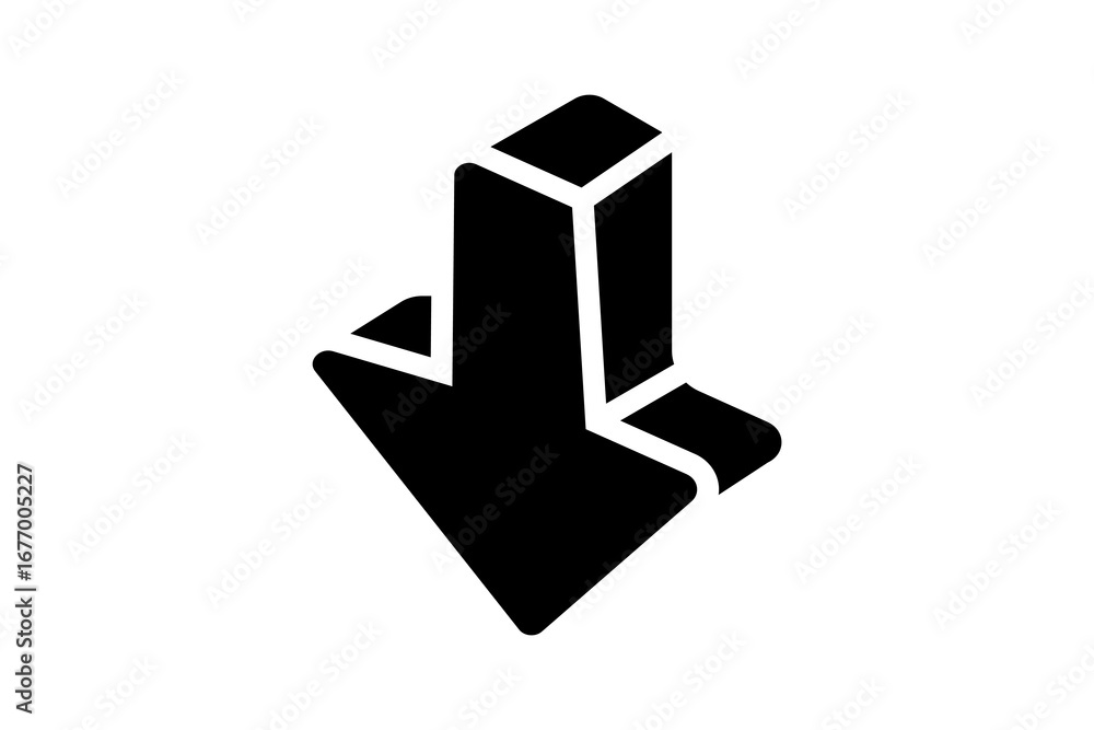 Poster the image shows a black and white minimalist arrow icon pointing downward. the arrow is designed in 