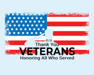 Veterans day poster. veteran's day illustration with American flag and soldiers, 11th November, patriotism concepts,Vector illustration.
