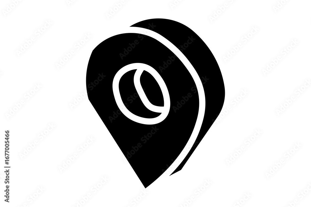 Fototapete the image shows a black location pin icon with a modern, bold, and slightly 3d design. inside the pi