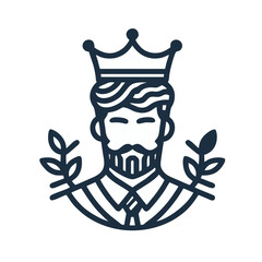 Regal Man with Crown, Beard, and Laurel Wreath Line Art Icon