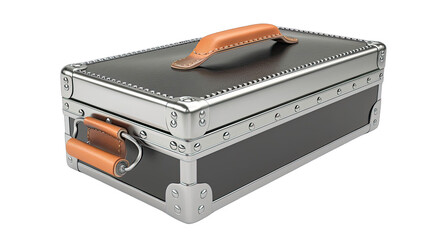 A dark gray box with a leather handle