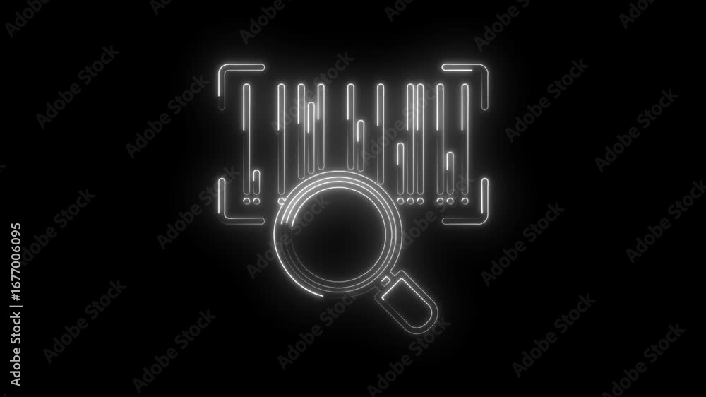 Poster neon barcode and magnifying glass scanning for price validation and product identification