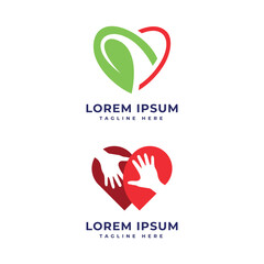 heart support healthcare wellness medical organization foundation logo design leaf hand heart love shape concept