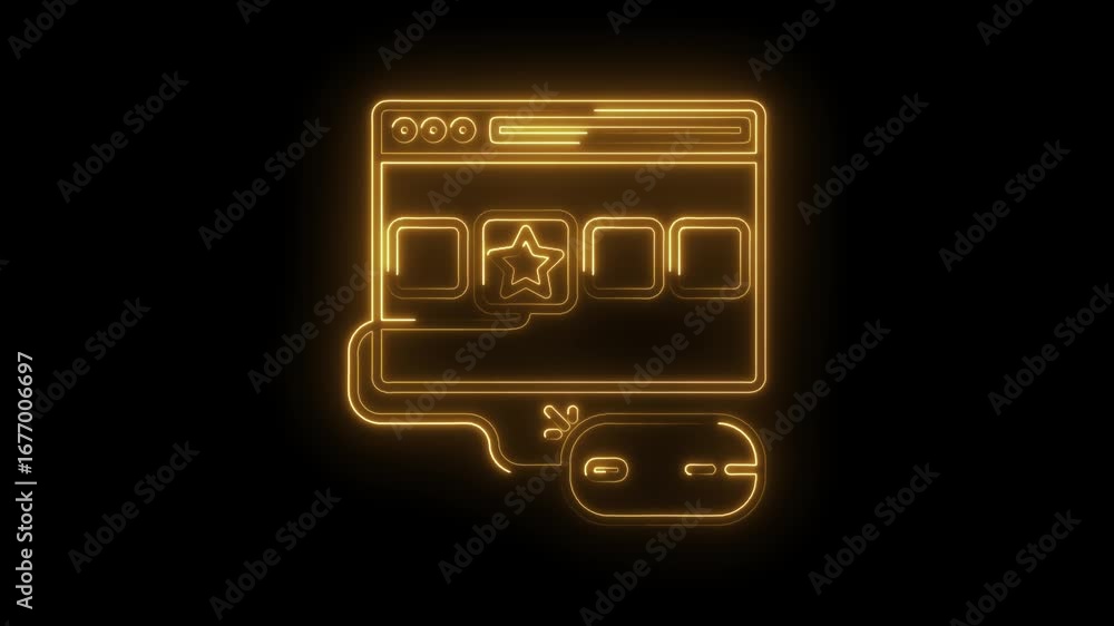 Poster neon website with star icon on black background mouse pointer highlight animation