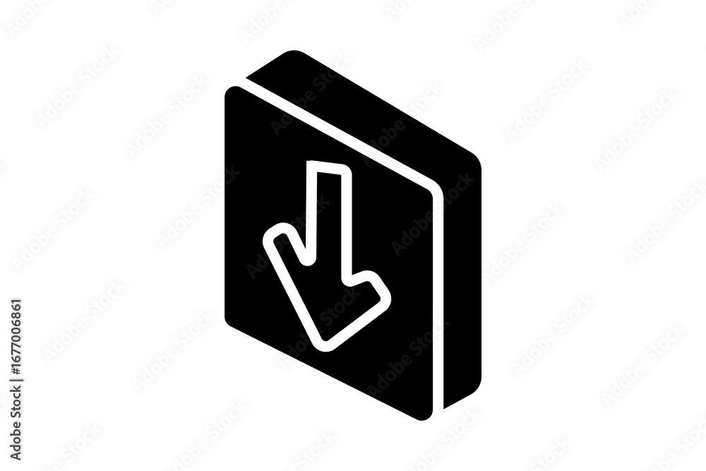 Poster the image shows a black and white isometric icon of a folder with a downward arrow inside it.