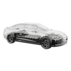 Fototapeta premium Transparent Line Drawing of a Modern Car.