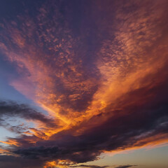 Fototapeta premium A vibrant and fiery orange and purple sunset sky.