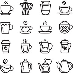 Coffee Icons Black and White Outline