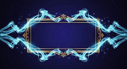 Elegant Blue and Gold Frame with Smoke Effect.