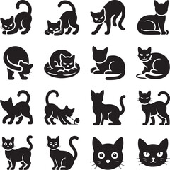 Obraz premium Set of black cat silhouette icons