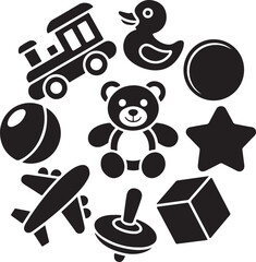 Collection of Childhood Toys in Silhouette