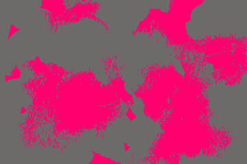 Abstract background featuring a pattern of irregular, bright pink patches on a flat gray surface