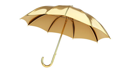 Luxury golden umbrella shiny 3d metallic parasol object isolated on white background