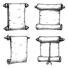 Vintage scrolls and parchment paper set in antique engraving style, Transparent Background