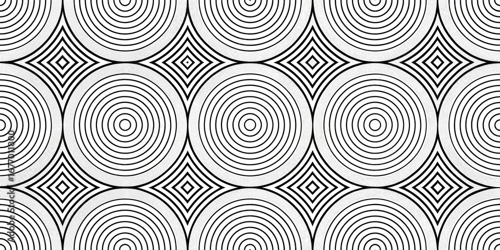 Poster abstract geometric pattern with repeating oval and diamond shapes in black and white